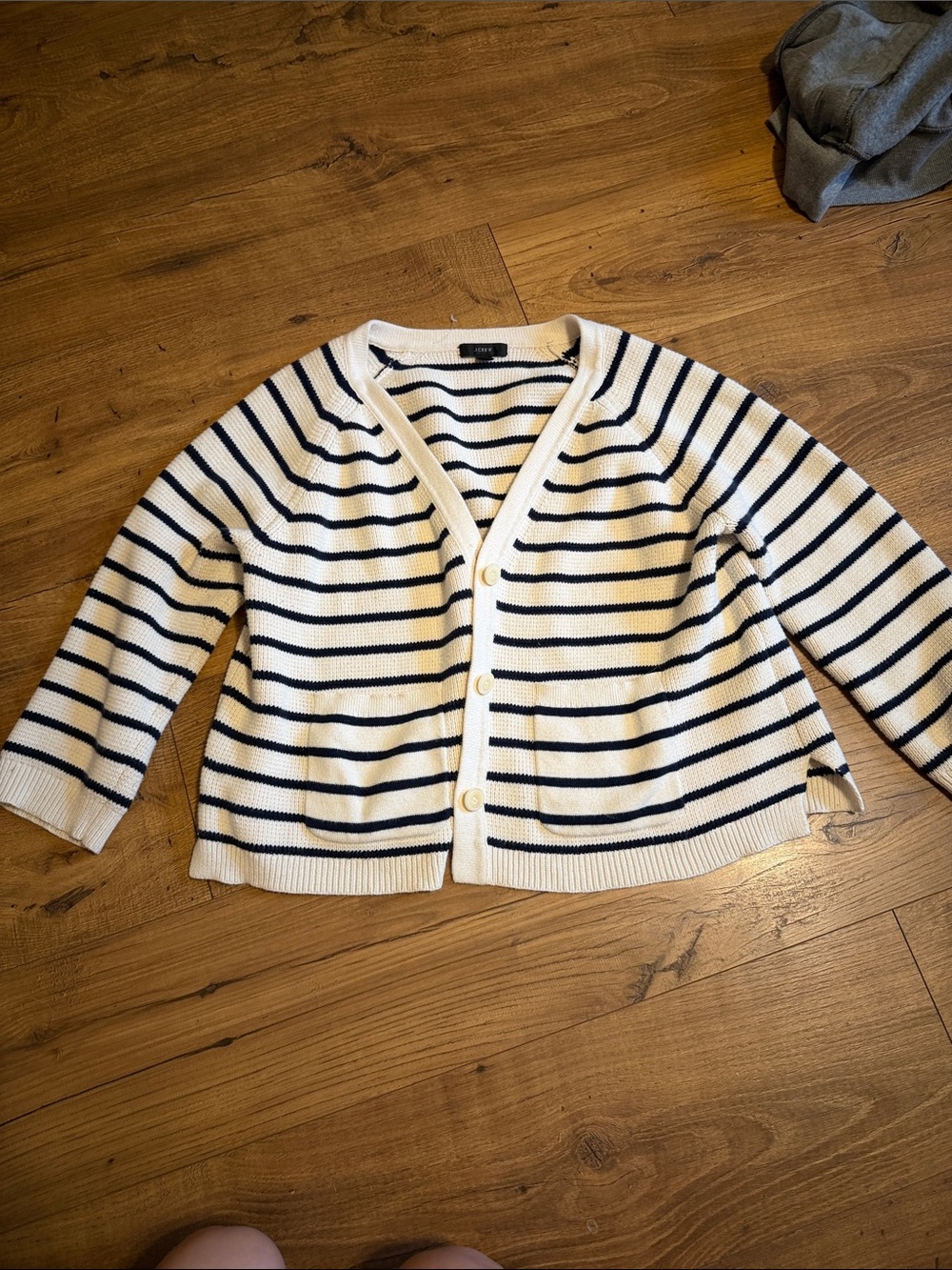 J.Crew Re-Imagined Striped Cotton Cardigan Sweater Navy Ivory M